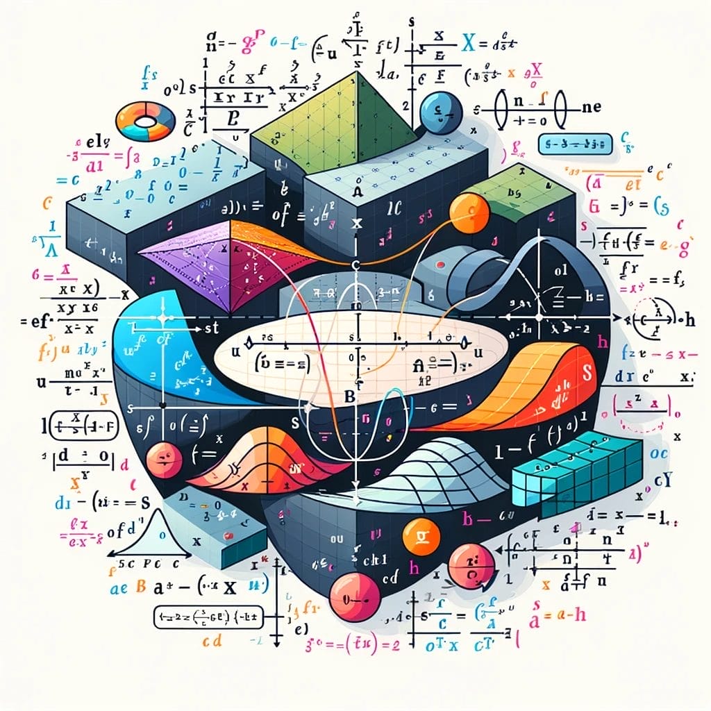 A diagram illustrating the fundamental concepts of calculus, including limits, derivatives, and integrals, with clear, colorful annotations.